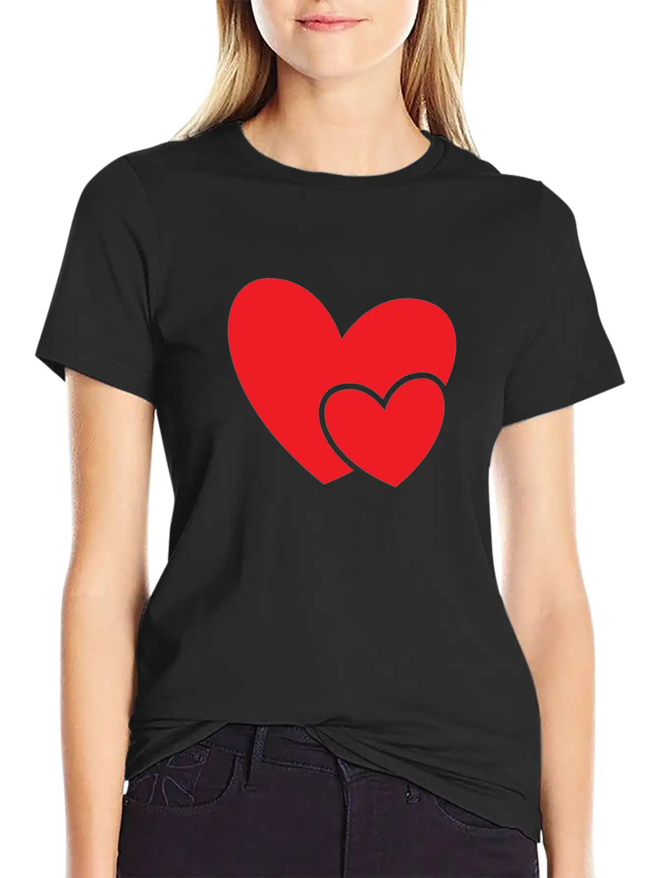 Red Double Heart Gift Idea Basic Graphic T-Shirt – Daily Comfort In Soft Cotton