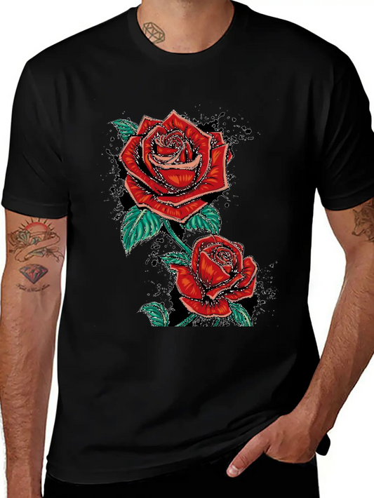 Red Fower Unisex Short Sleeve Soft Cotton T-Shirt – Casual Everyday Wear