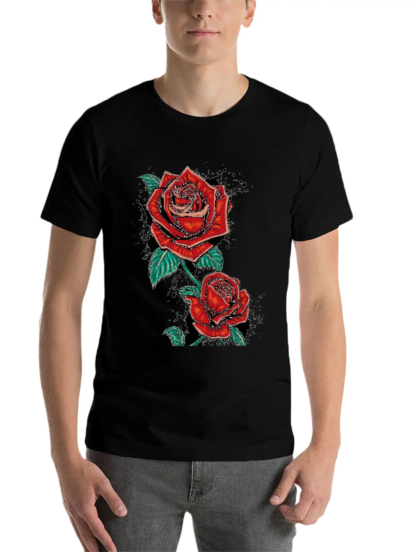 Red Fower Unisex Short Sleeve Soft Cotton T-Shirt – Casual Everyday Wear