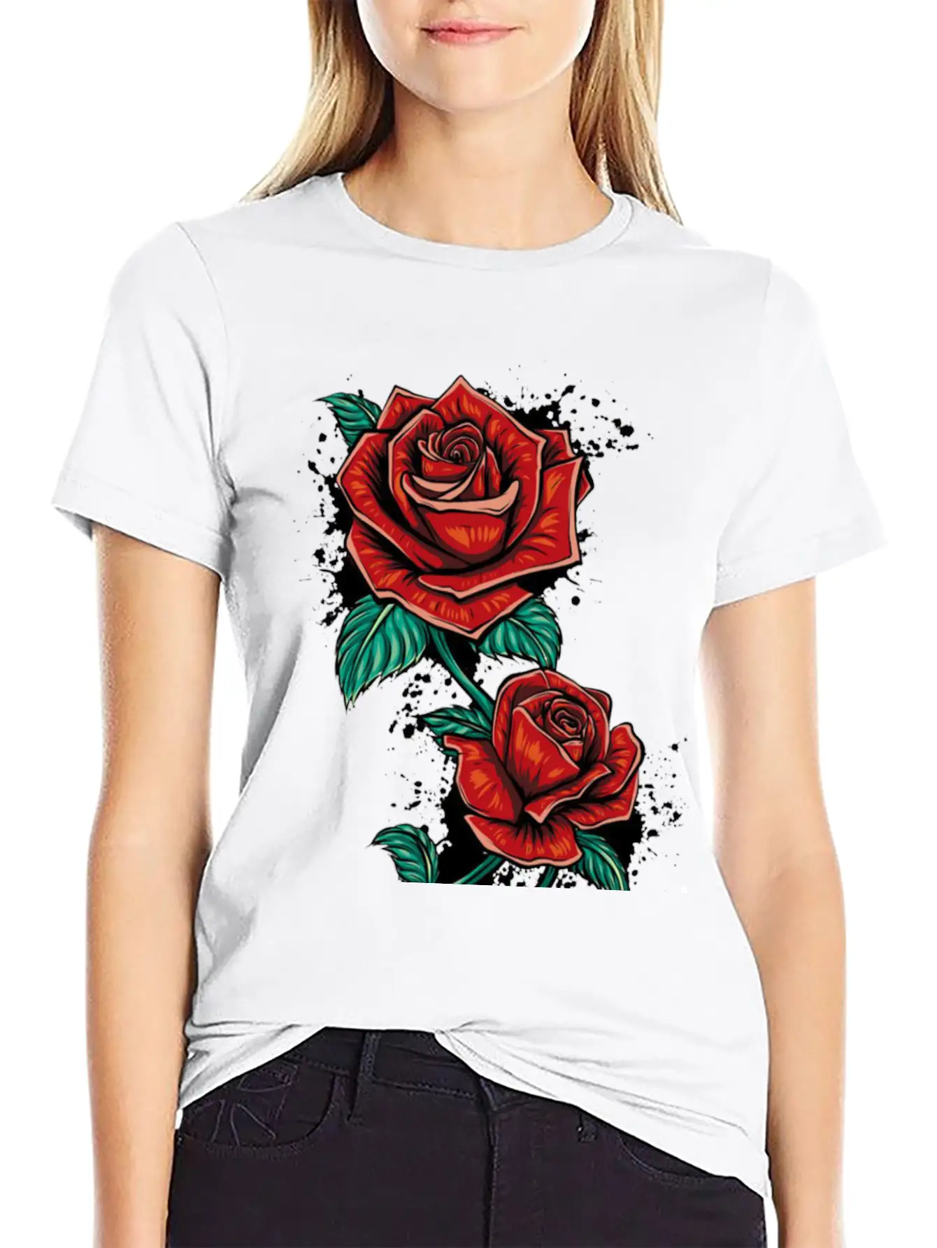 Red Fower Unisex Short Sleeve Soft Cotton T-Shirt – Casual Everyday Wear