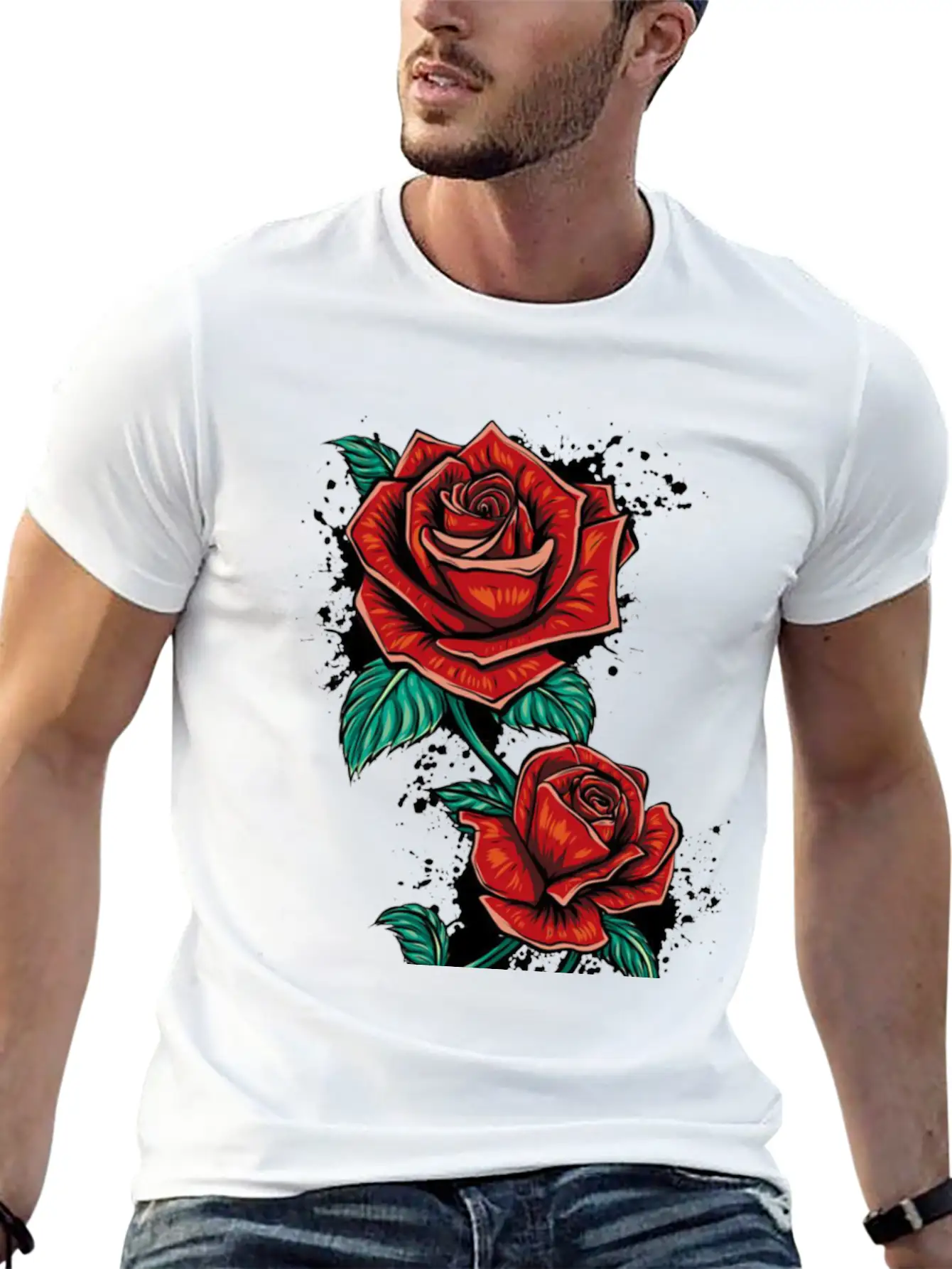 Red Fower Unisex Short Sleeve Soft Cotton T-Shirt – Casual Everyday Wear