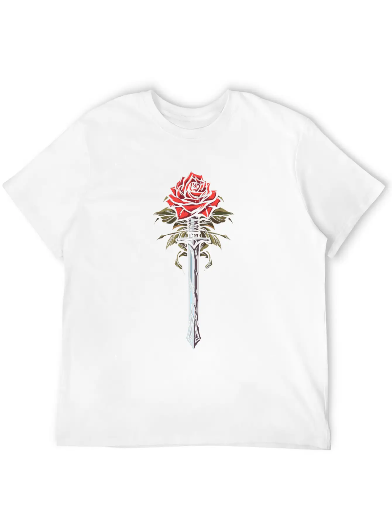 Red Rose Goth Sword Unisex Short Sleeve Soft Cotton T-Shirt – Casual Everyday Wear