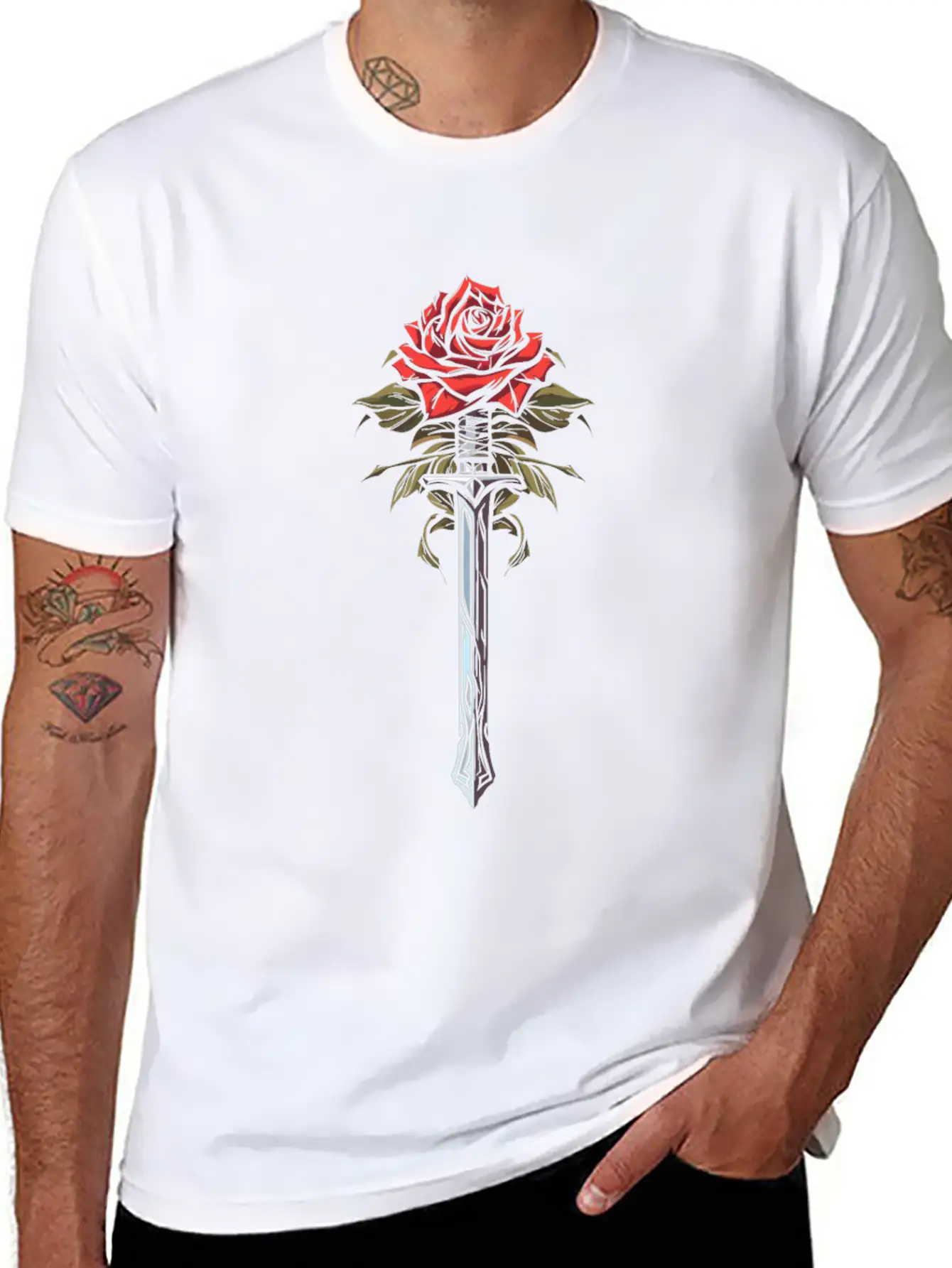 Red Rose Goth Sword Unisex Short Sleeve Soft Cotton T-Shirt – Casual Everyday Wear
