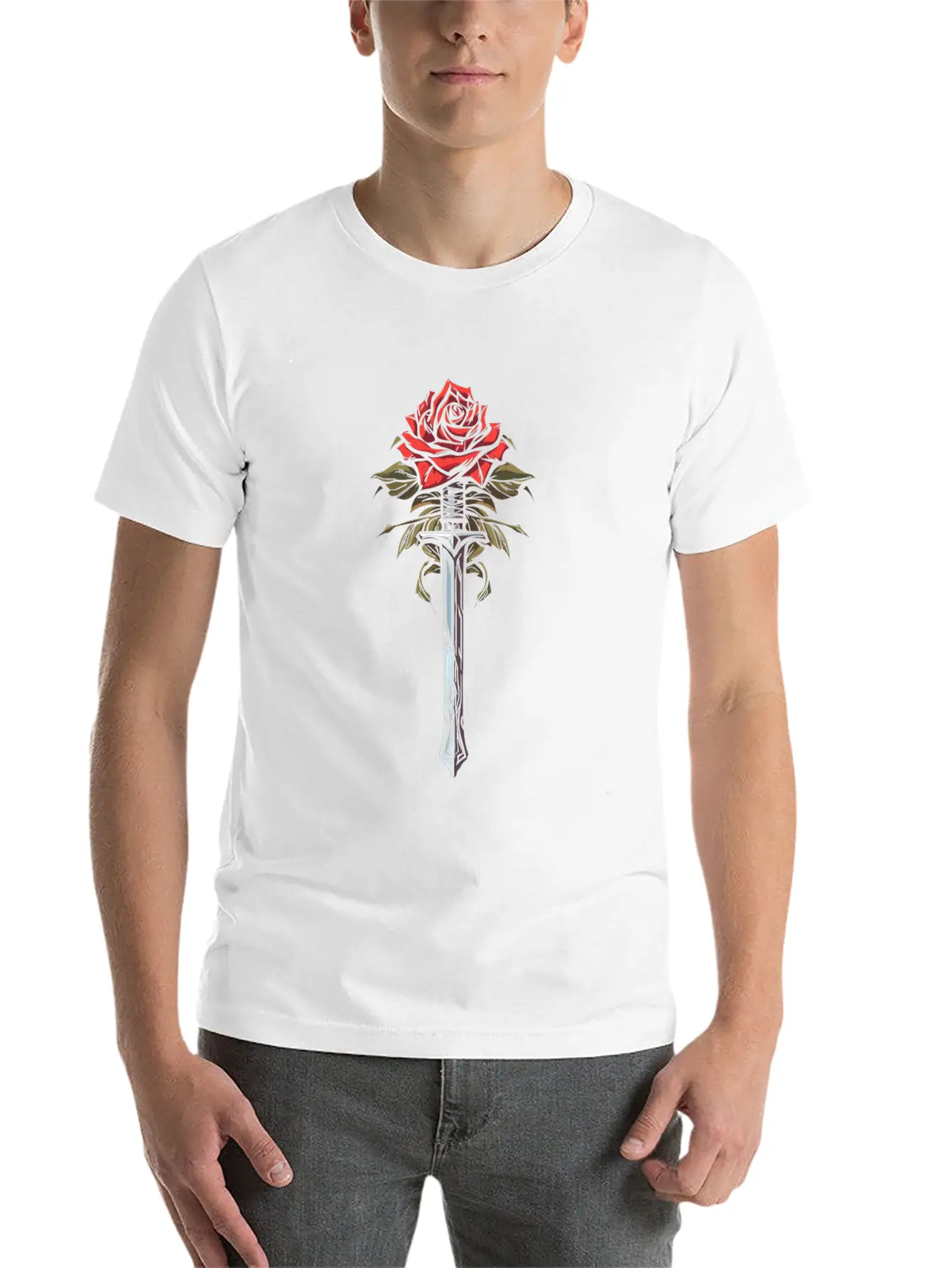 Red Rose Goth Sword Unisex Short Sleeve Soft Cotton T-Shirt – Casual Everyday Wear
