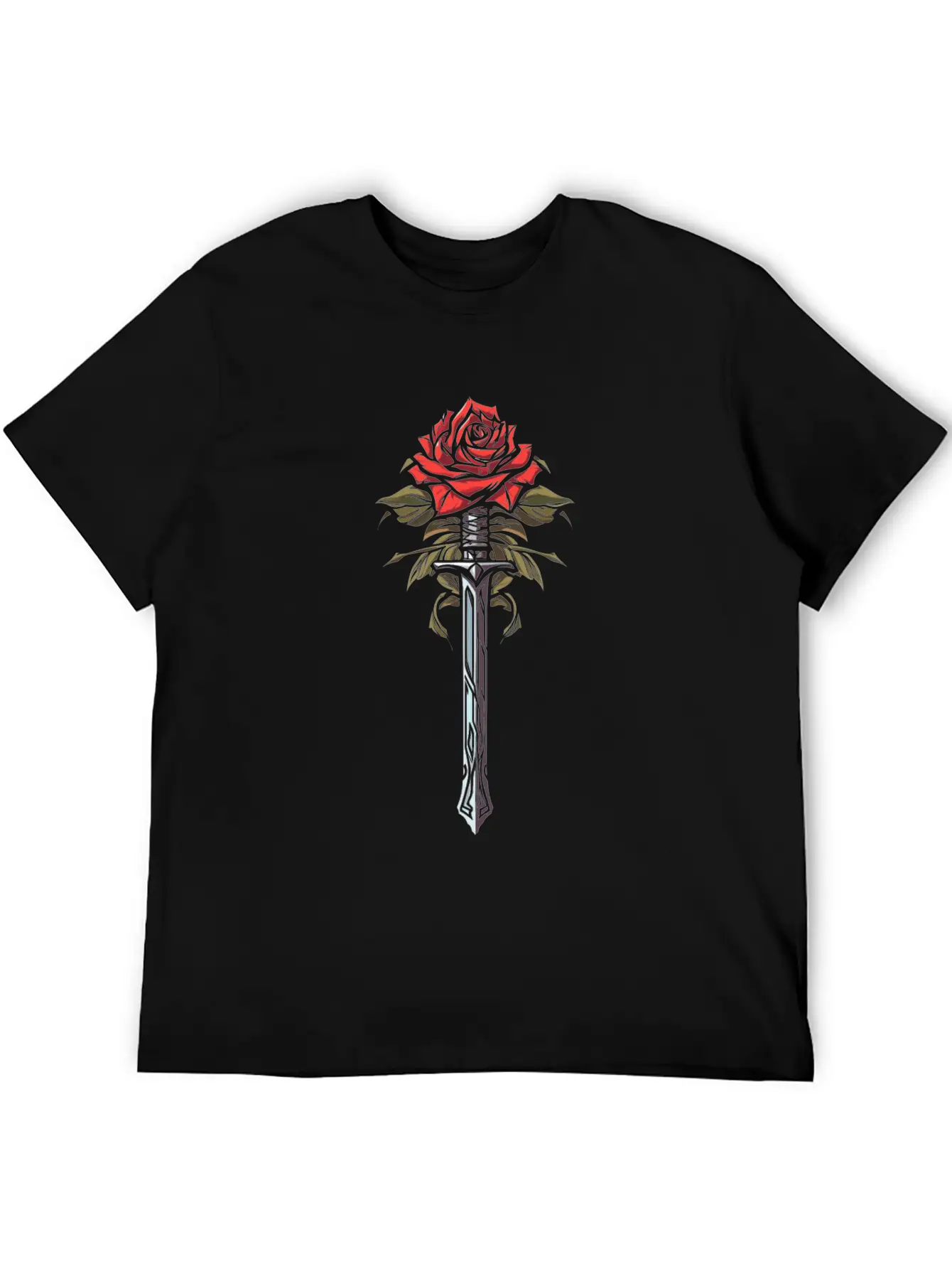 Red Rose Goth Sword Unisex Short Sleeve Soft Cotton T-Shirt – Casual Everyday Wear