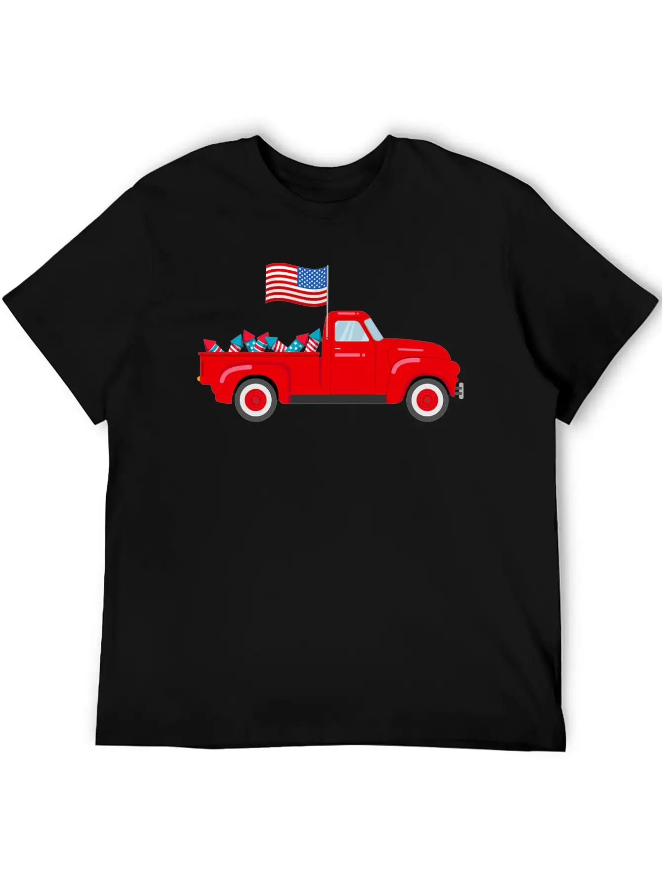 Red Truck 4th Of July American Flag Firework USA Stylish Everyday T-Shirt – Unisex Basic Cotton Tee