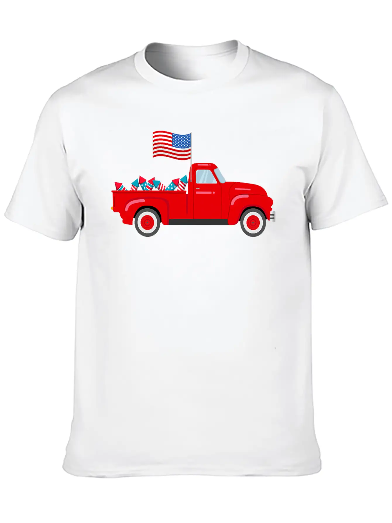 Red Truck 4th Of July American Flag Firework USA Stylish Everyday T-Shirt – Unisex Basic Cotton Tee