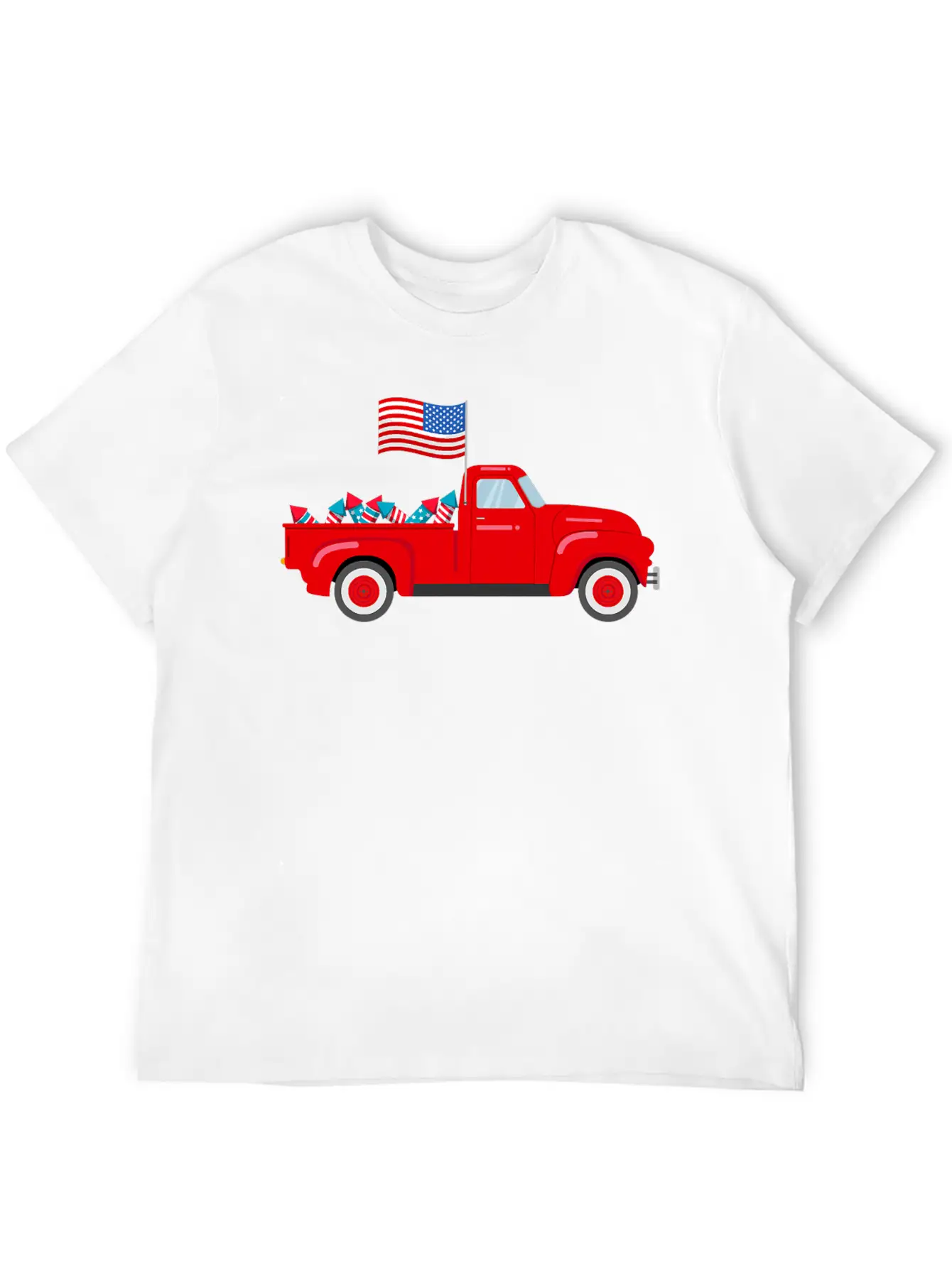 Red Truck 4th Of July American Flag Firework USA Stylish Everyday T-Shirt – Unisex Basic Cotton Tee