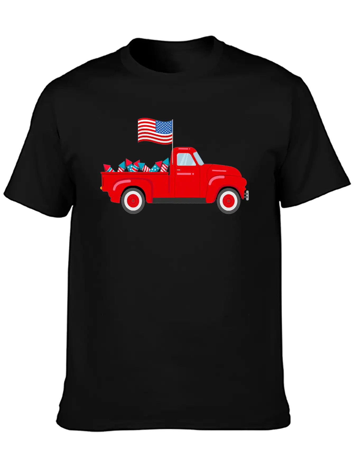 Red Truck 4th Of July American Flag Firework USA Stylish Everyday T-Shirt – Unisex Basic Cotton Tee