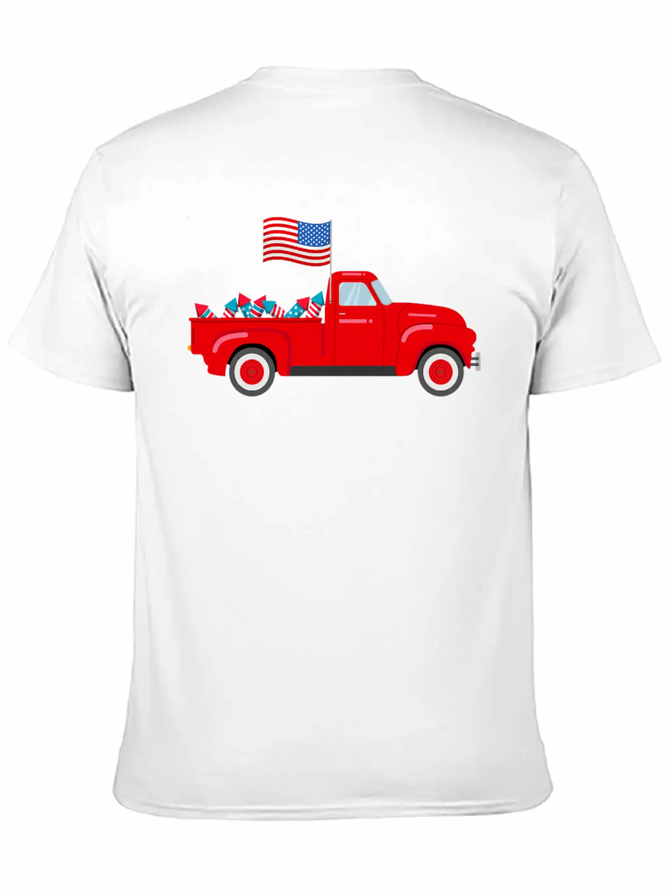 Red Truck 4th Of July American Flag Firework USA Stylish Everyday T-Shirt – Unisex Basic Cotton Tee