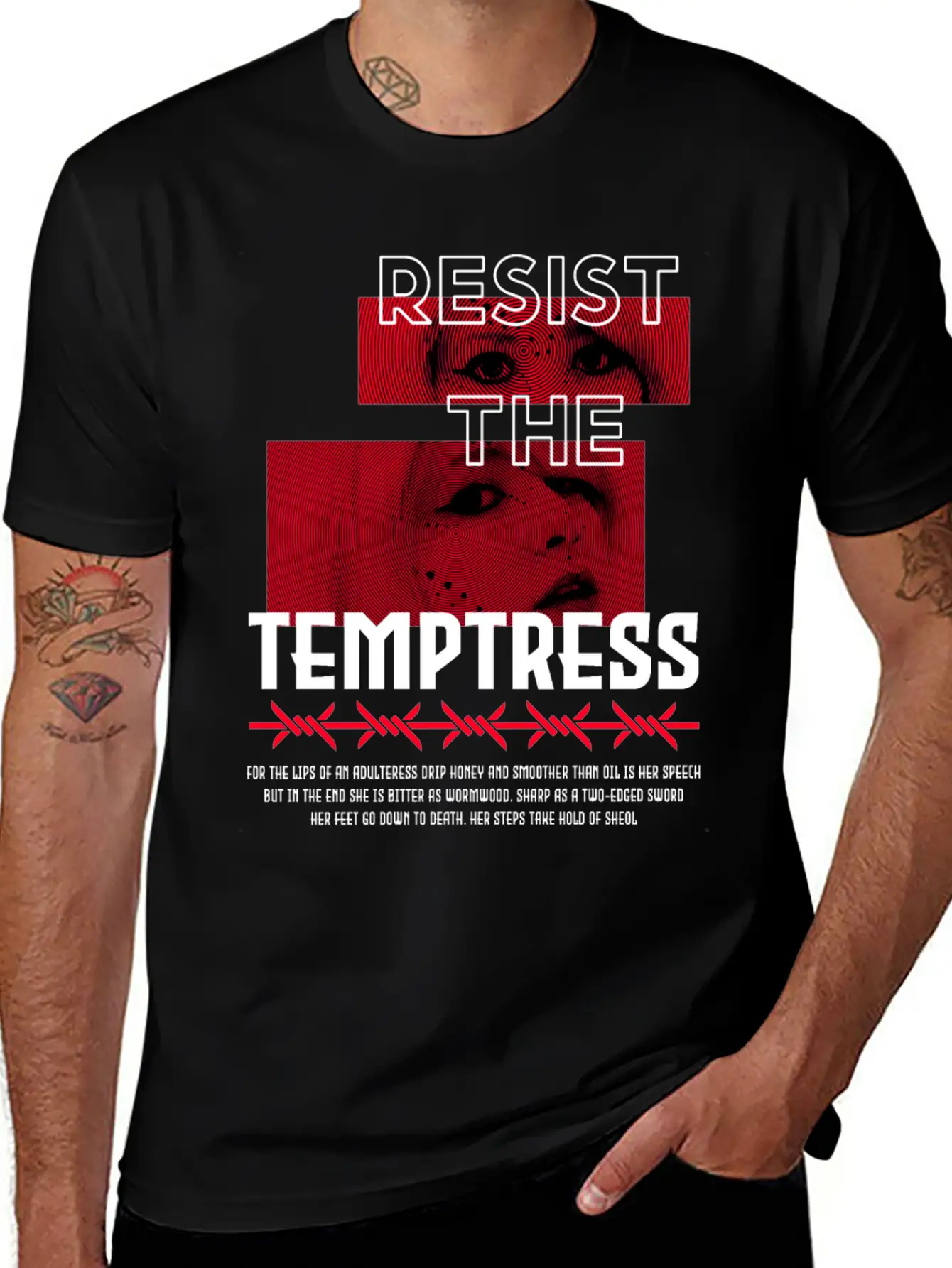 RESIST THE TEMPTRESS VIRTUE404 STREETWEAR Unisex Short Sleeve Soft Cotton T-Shirt – Casual Everyday Wear