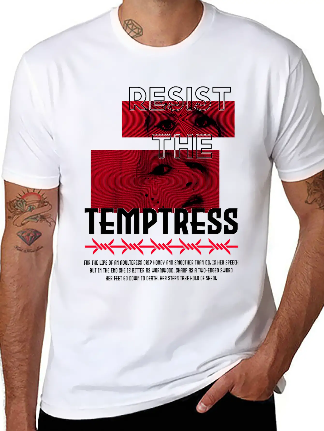 RESIST THE TEMPTRESS VIRTUE404 STREETWEAR Unisex Short Sleeve Soft Cotton T-Shirt – Casual Everyday Wear