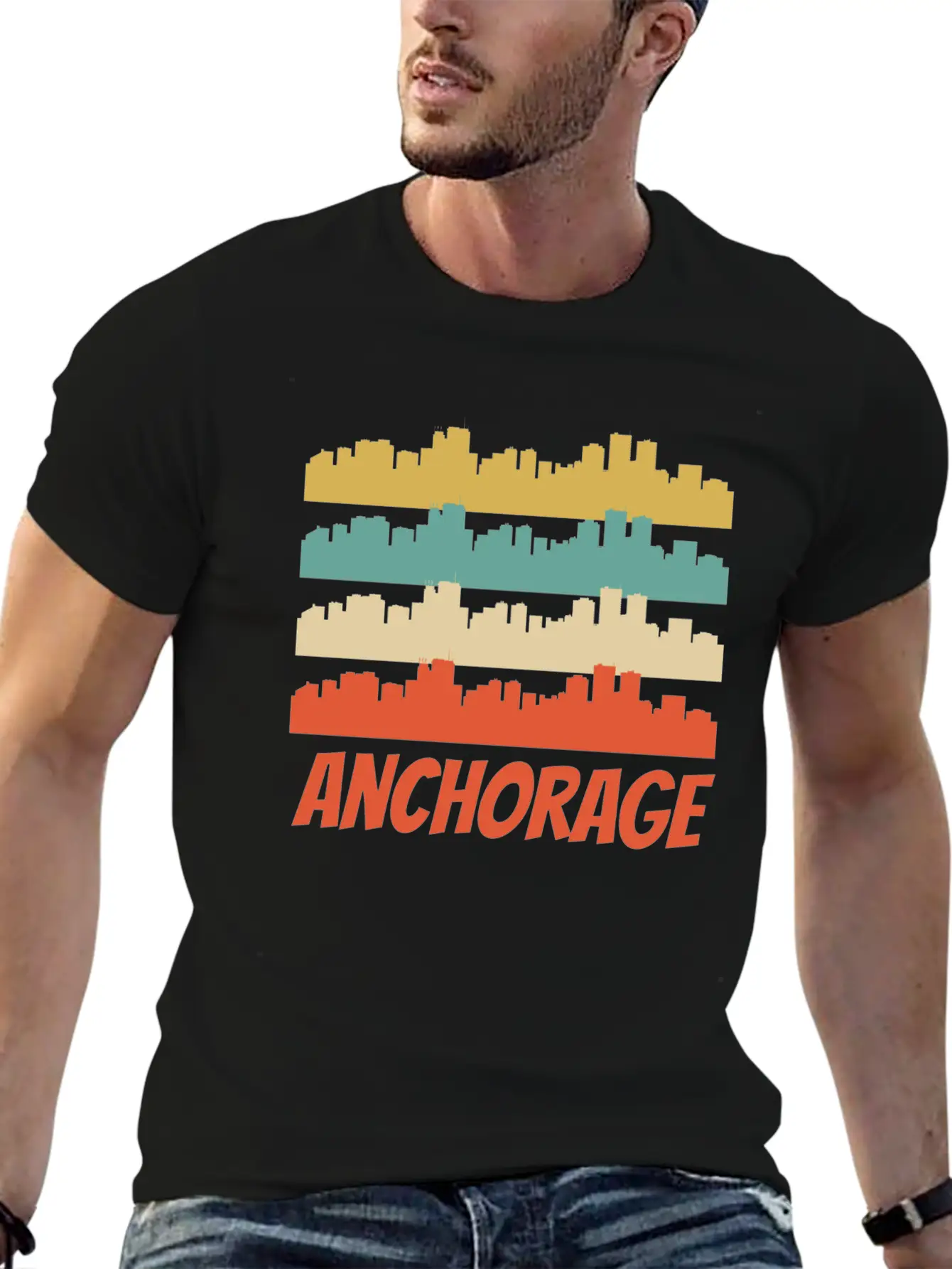 Retro Anchorage AK Skyline Pop Art Basic Graphic T-Shirt – Daily Comfort In Soft Cotton