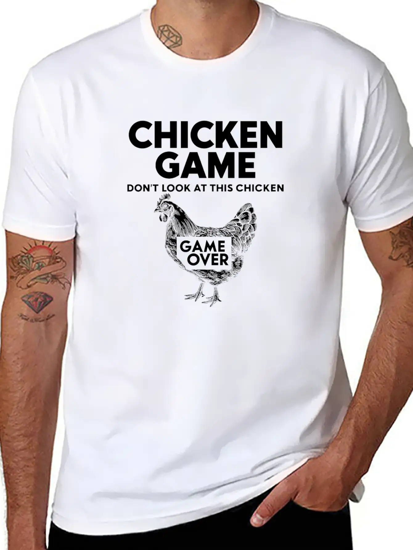 Retro Chicken Game Design For Gamers Stylish Everyday T-Shirt – Unisex Basic Cotton Tee