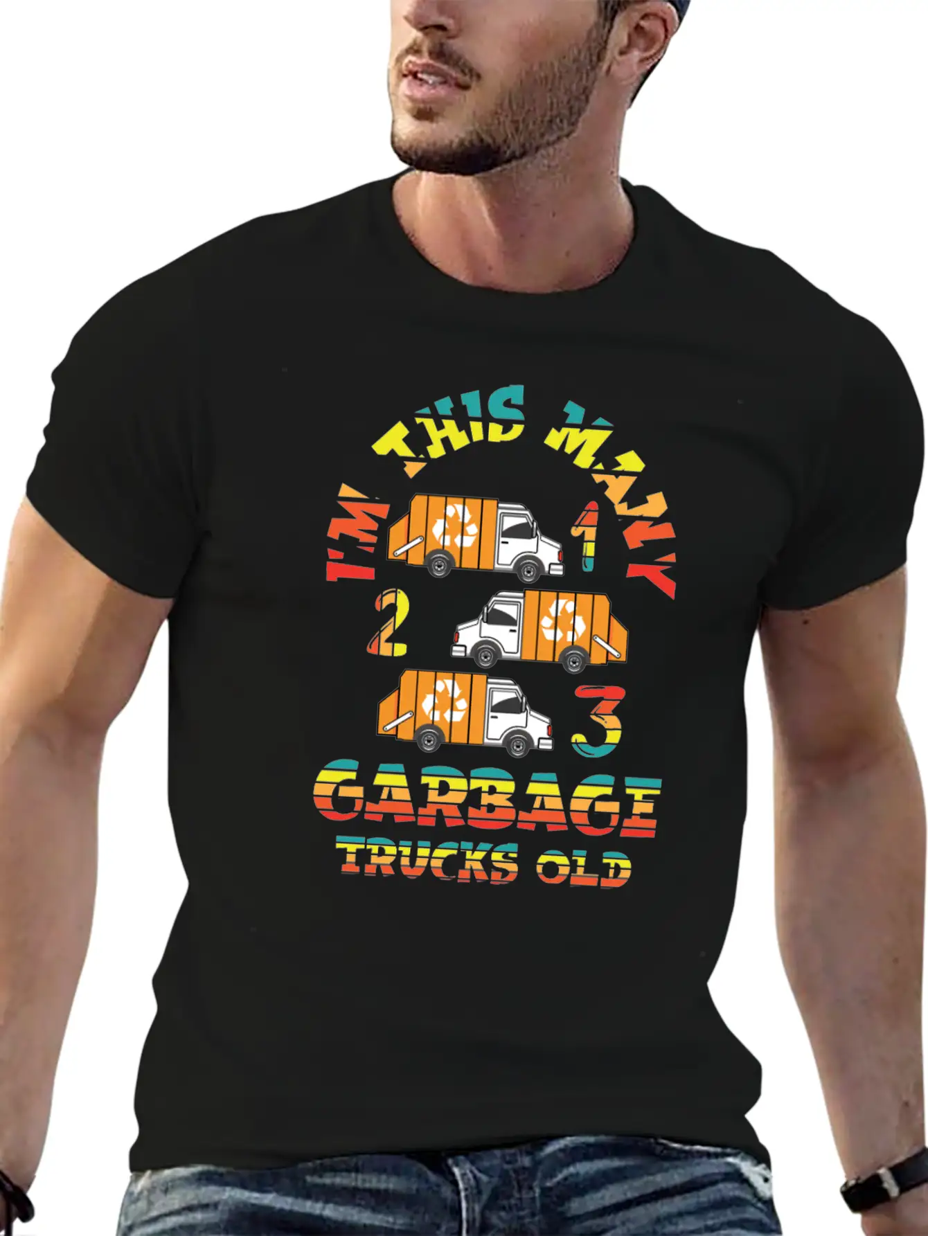 Retro Colorful 3rd Birthday Cute Garbage Truck Cou Timeless Short Sleeve Tee – Comfy And Minimalist Design