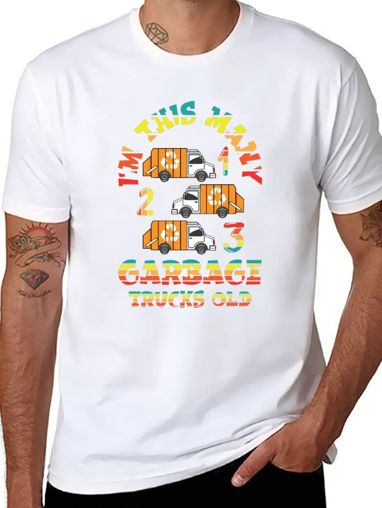 Retro Colorful 3rd Birthday Cute Garbage Truck Cou Timeless Short Sleeve Tee – Comfy And Minimalist Design