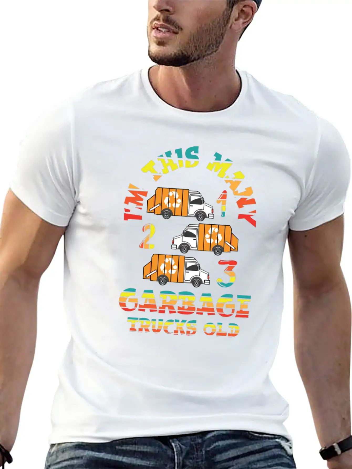 Retro Colorful 3rd Birthday Cute Garbage Truck Cou Timeless Short Sleeve Tee – Comfy And Minimalist Design