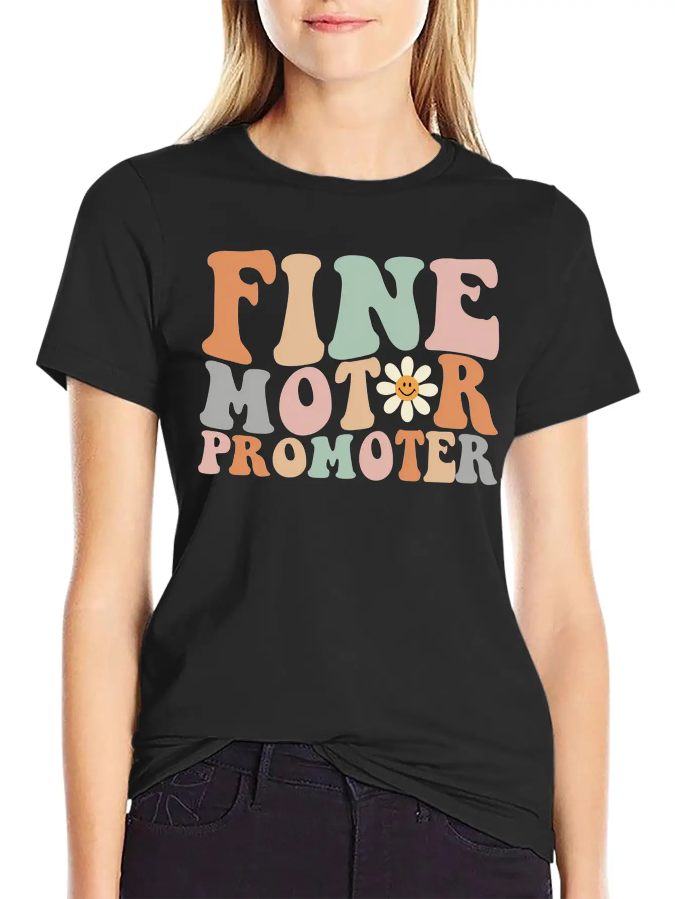 Retro Groovy Fine Motor Promoter Ot Occupational T Comfortable Minimalist Graphic Tee – Summer Style Essential