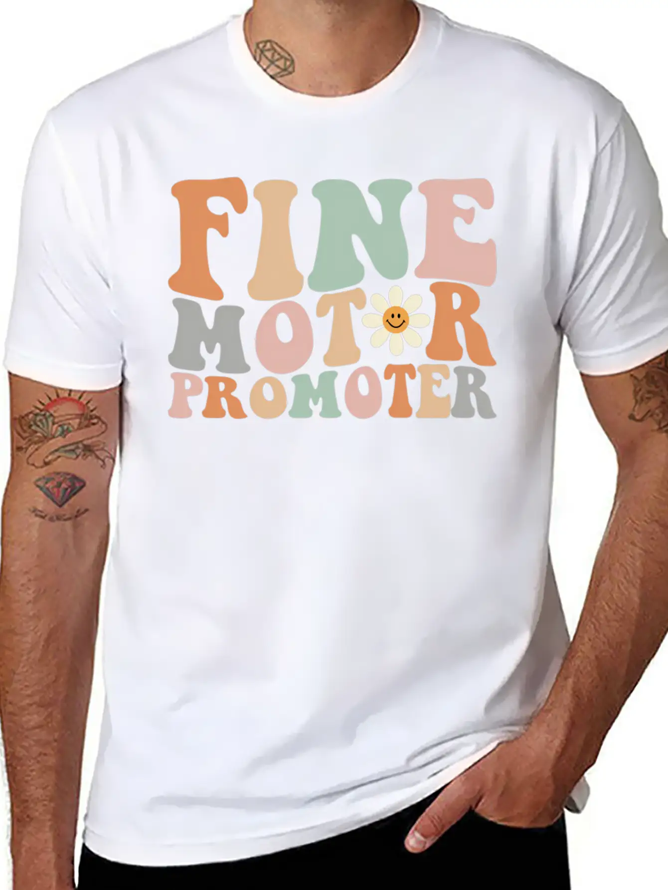 Retro Groovy Fine Motor Promoter Ot Occupational T Comfortable Minimalist Graphic Tee – Summer Style Essential