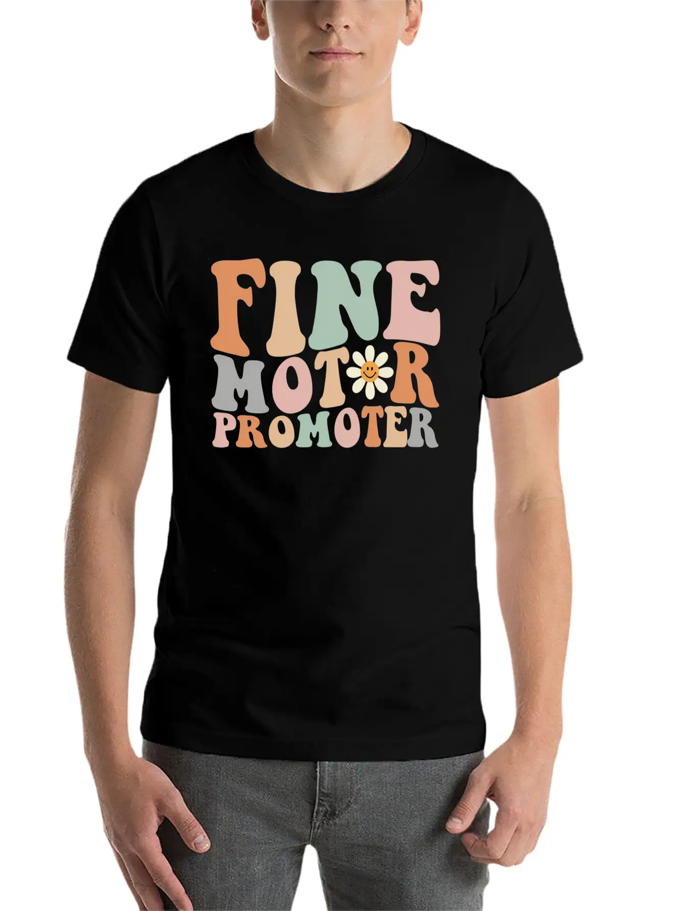 Retro Groovy Fine Motor Promoter Ot Occupational T Comfortable Minimalist Graphic Tee – Summer Style Essential