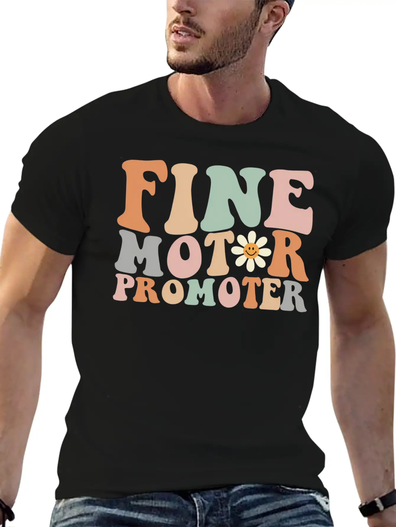 Retro Groovy Fine Motor Promoter Ot Occupational T Comfortable Minimalist Graphic Tee – Summer Style Essential