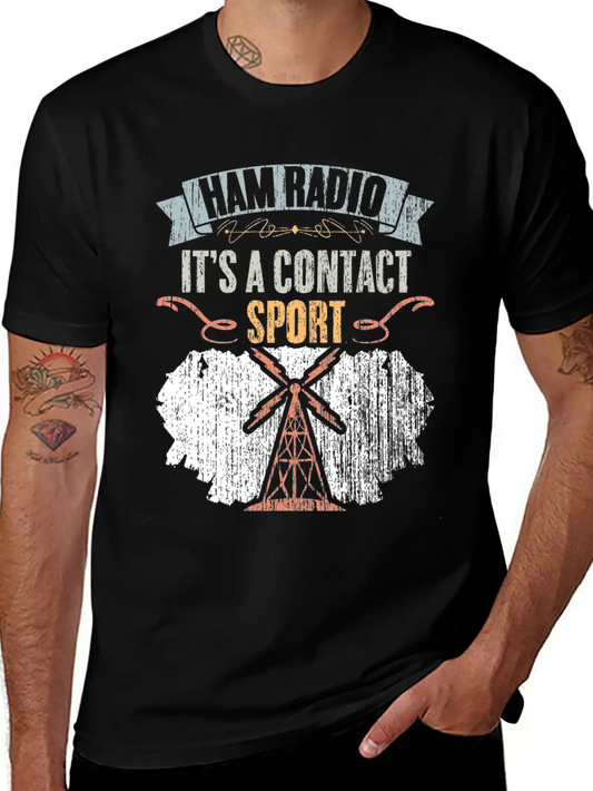 Retro Ham Radio It's A Contact Sport Amateur Radio Unisex Short Sleeve Soft Cotton T-Shirt – Casual Everyday Wear