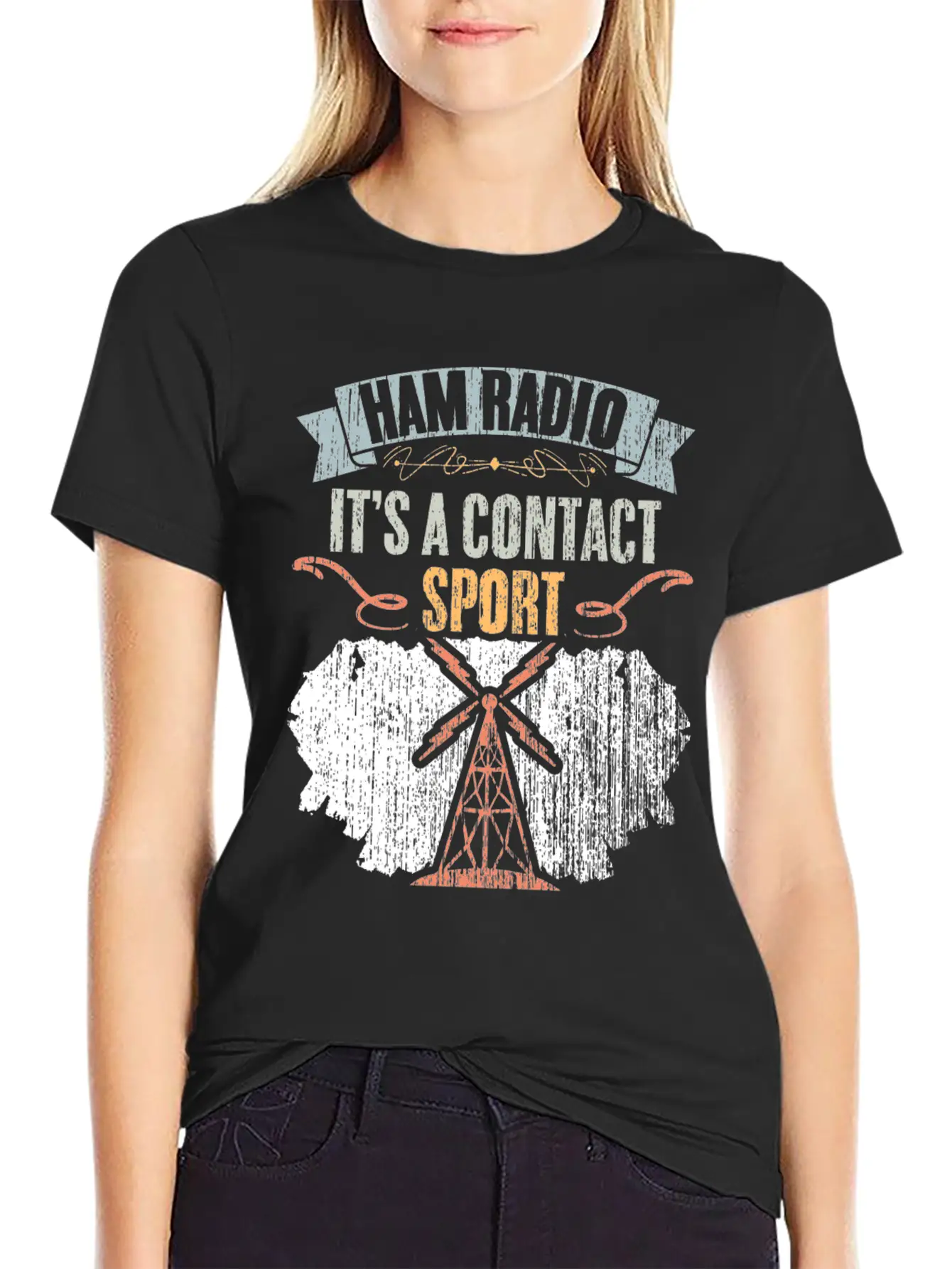 Retro Ham Radio It's A Contact Sport Amateur Radio Unisex Short Sleeve Soft Cotton T-Shirt – Casual Everyday Wear