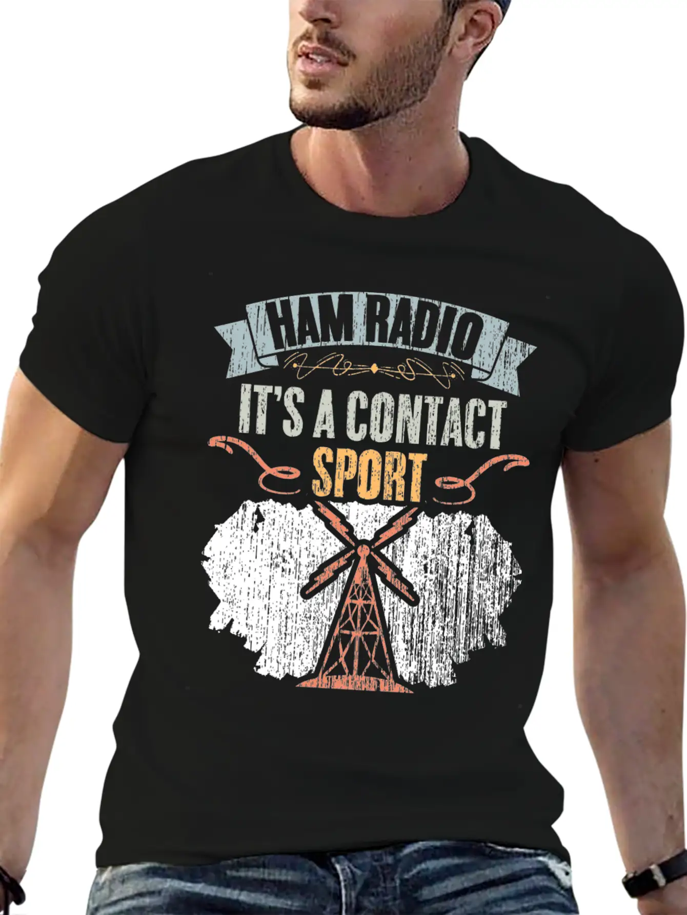 Retro Ham Radio It's A Contact Sport Amateur Radio Unisex Short Sleeve Soft Cotton T-Shirt – Casual Everyday Wear