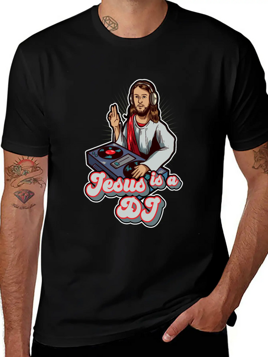 Retro Jesus Is A DJ Mixer Music Turntable Gift Stylish Everyday T-Shirt – Unisex Basic Cotton Tee