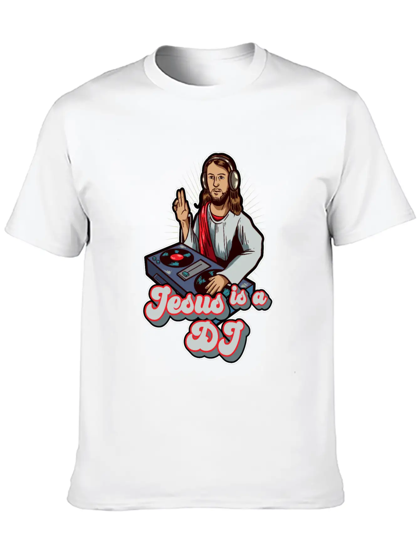 Retro Jesus Is A DJ Mixer Music Turntable Gift Stylish Everyday T-Shirt – Unisex Basic Cotton Tee