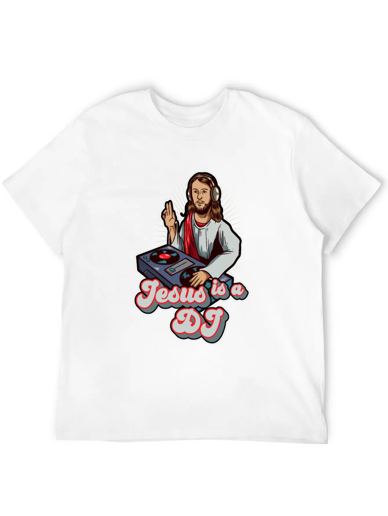 Retro Jesus Is A DJ Mixer Music Turntable Gift Stylish Everyday T-Shirt – Unisex Basic Cotton Tee