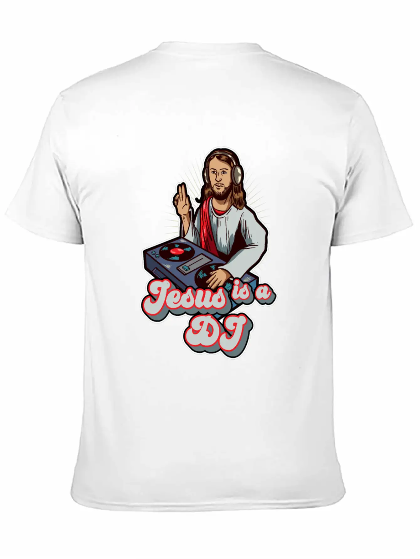 Retro Jesus Is A DJ Mixer Music Turntable Gift Stylish Everyday T-Shirt – Unisex Basic Cotton Tee