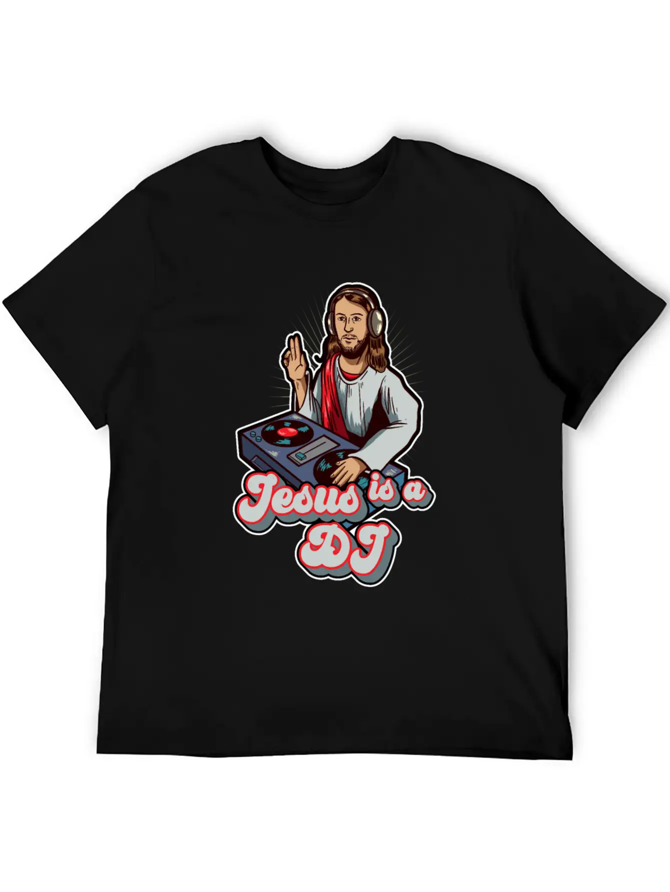 Retro Jesus Is A DJ Mixer Music Turntable Gift Stylish Everyday T-Shirt – Unisex Basic Cotton Tee