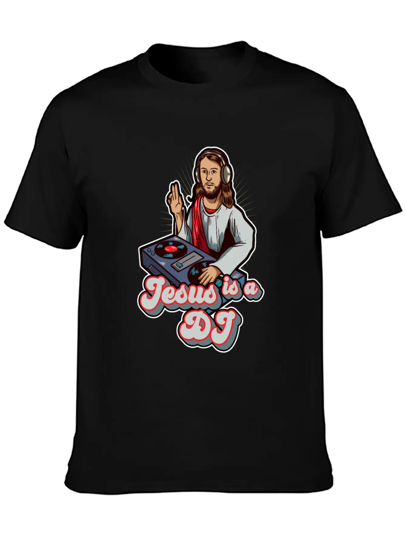 Retro Jesus Is A DJ Mixer Music Turntable Gift Stylish Everyday T-Shirt – Unisex Basic Cotton Tee