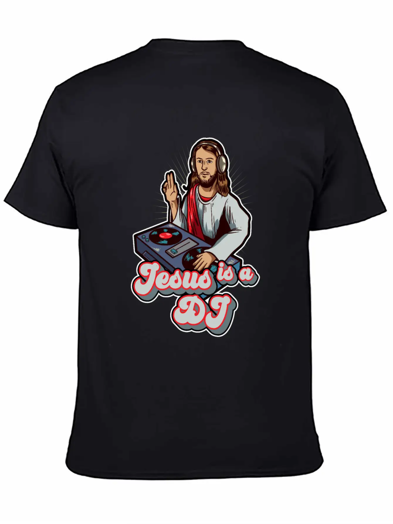 Retro Jesus Is A DJ Mixer Music Turntable Gift Stylish Everyday T-Shirt – Unisex Basic Cotton Tee