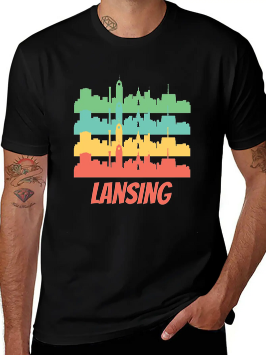 Retro Lansing MI Skyline Pop Art Essential Unisex Summer Tee – Soft Cotton Casual Fit
