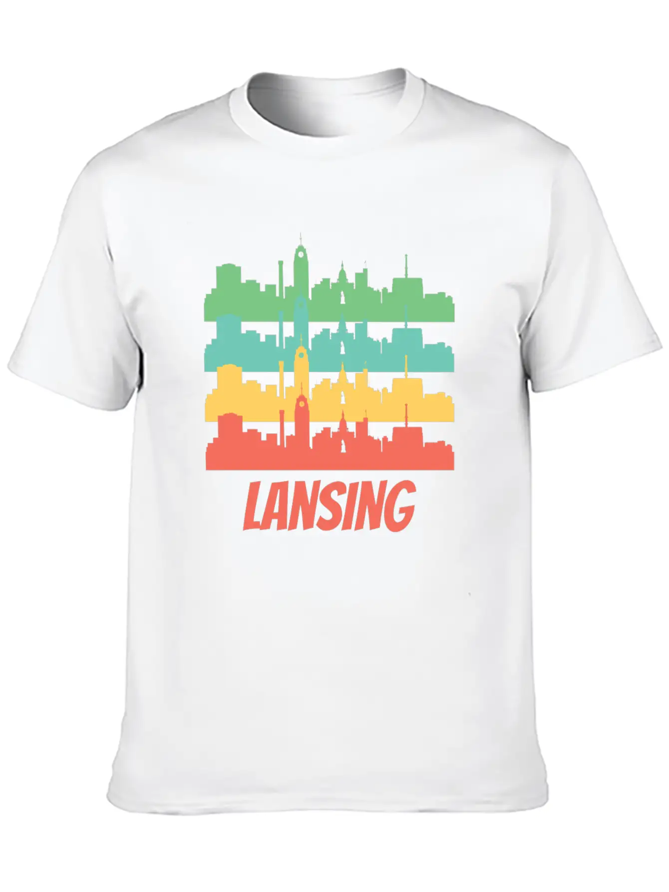 Retro Lansing MI Skyline Pop Art Essential Unisex Summer Tee – Soft Cotton Casual Fit