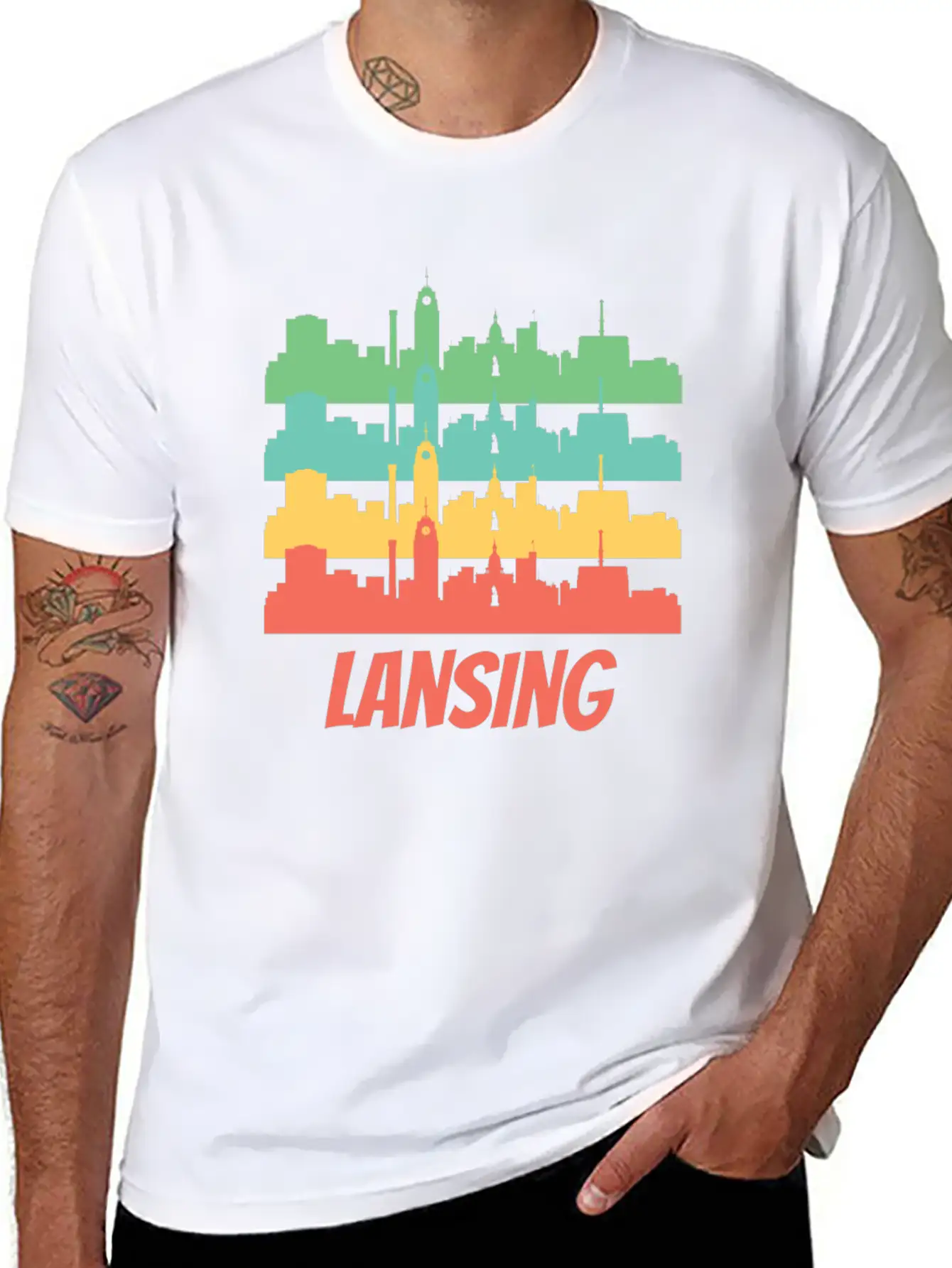 Retro Lansing MI Skyline Pop Art Essential Unisex Summer Tee – Soft Cotton Casual Fit