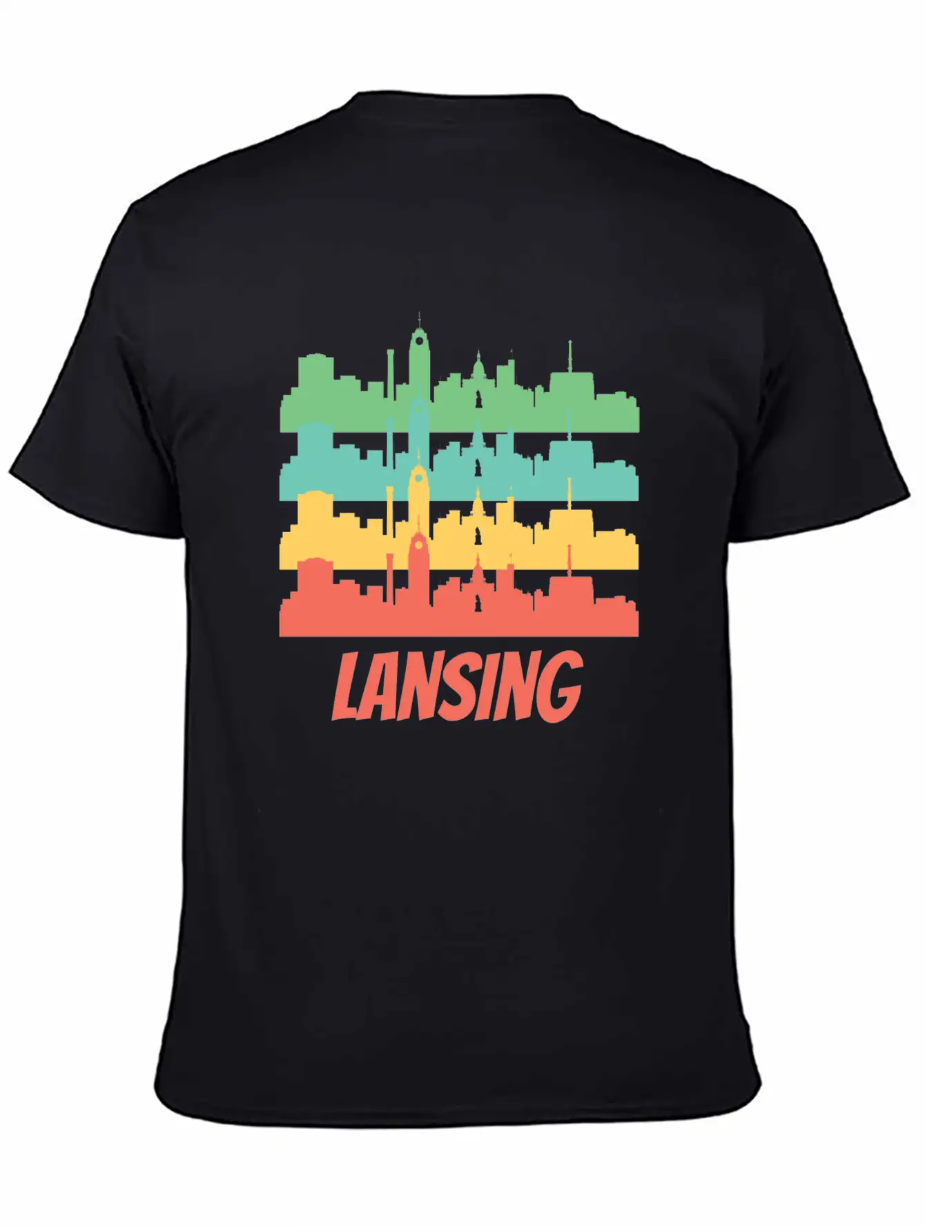 Retro Lansing MI Skyline Pop Art Essential Unisex Summer Tee – Soft Cotton Casual Fit