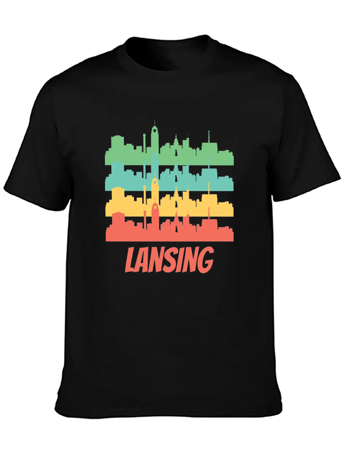 Retro Lansing MI Skyline Pop Art Essential Unisex Summer Tee – Soft Cotton Casual Fit