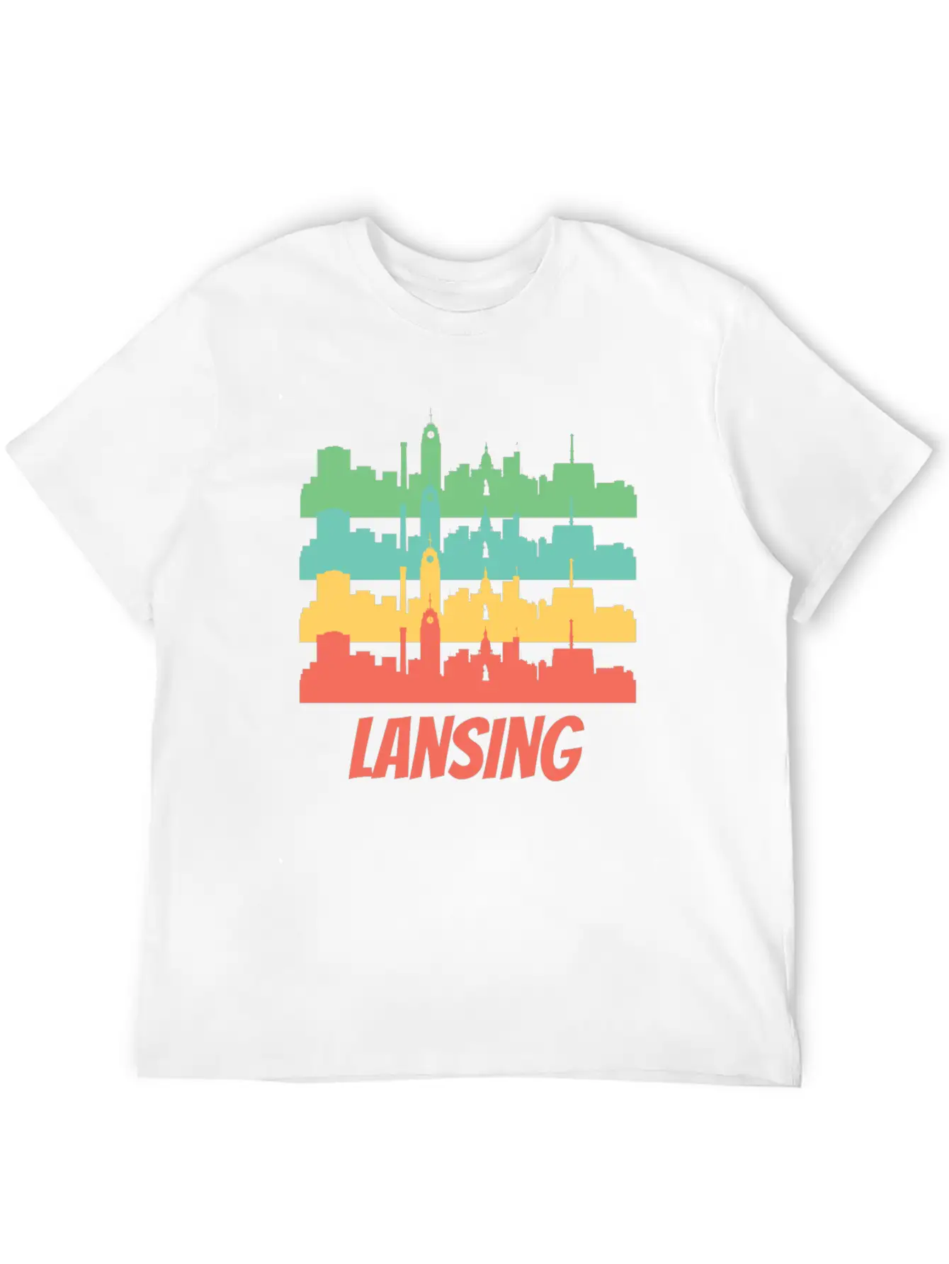 Retro Lansing MI Skyline Pop Art Essential Unisex Summer Tee – Soft Cotton Casual Fit