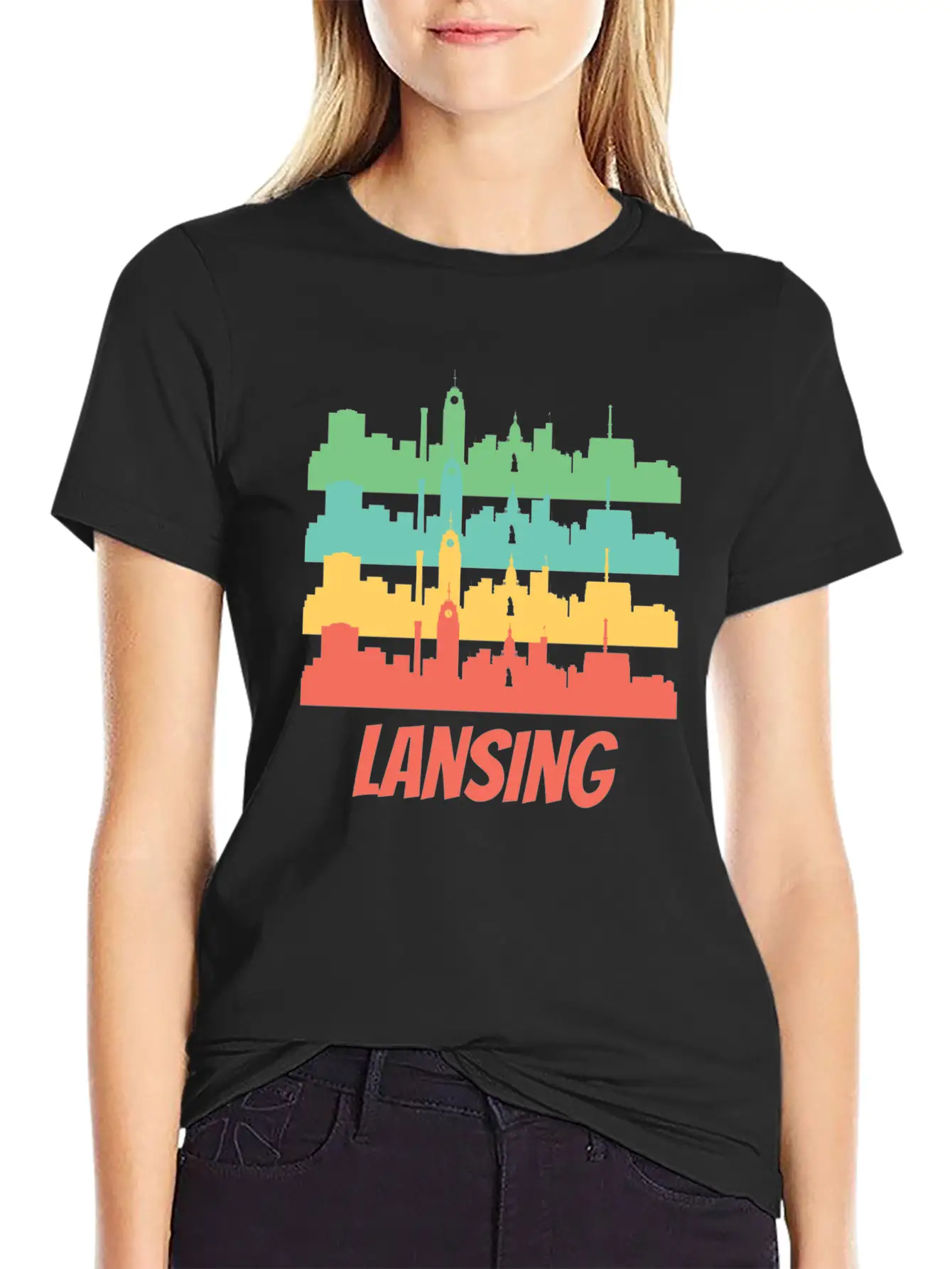 Retro Lansing MI Skyline Pop Art Essential Unisex Summer Tee – Soft Cotton Casual Fit
