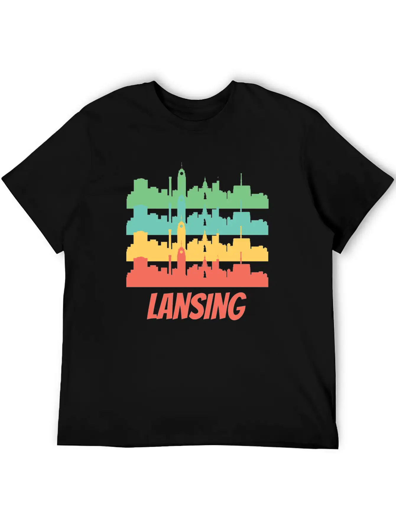 Retro Lansing MI Skyline Pop Art Essential Unisex Summer Tee – Soft Cotton Casual Fit