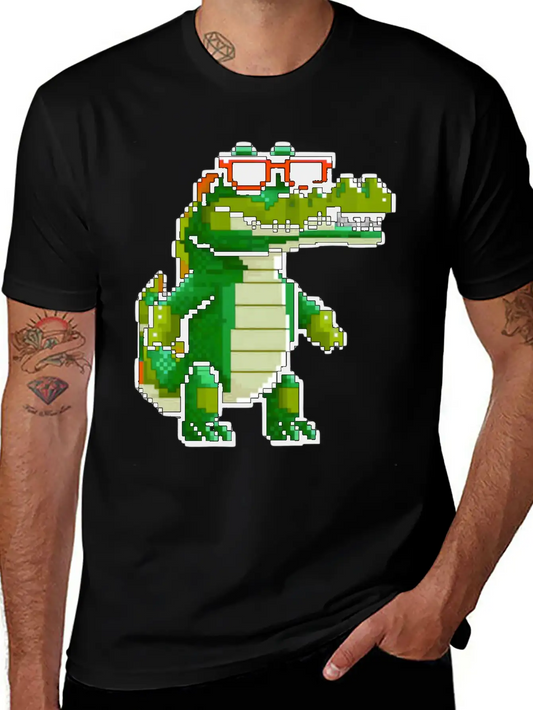 Retro Pixel Croc Basic Graphic T-Shirt – Daily Comfort In Soft Cotton