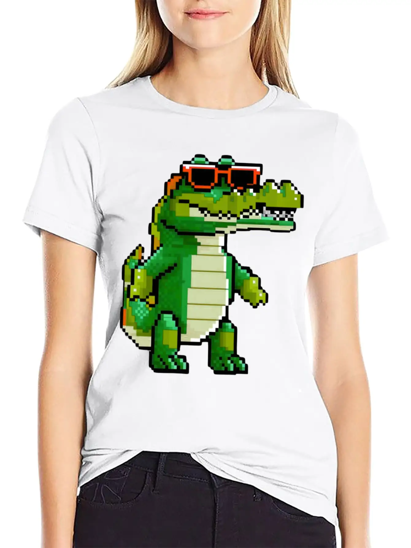 Retro Pixel Croc Basic Graphic T-Shirt – Daily Comfort In Soft Cotton