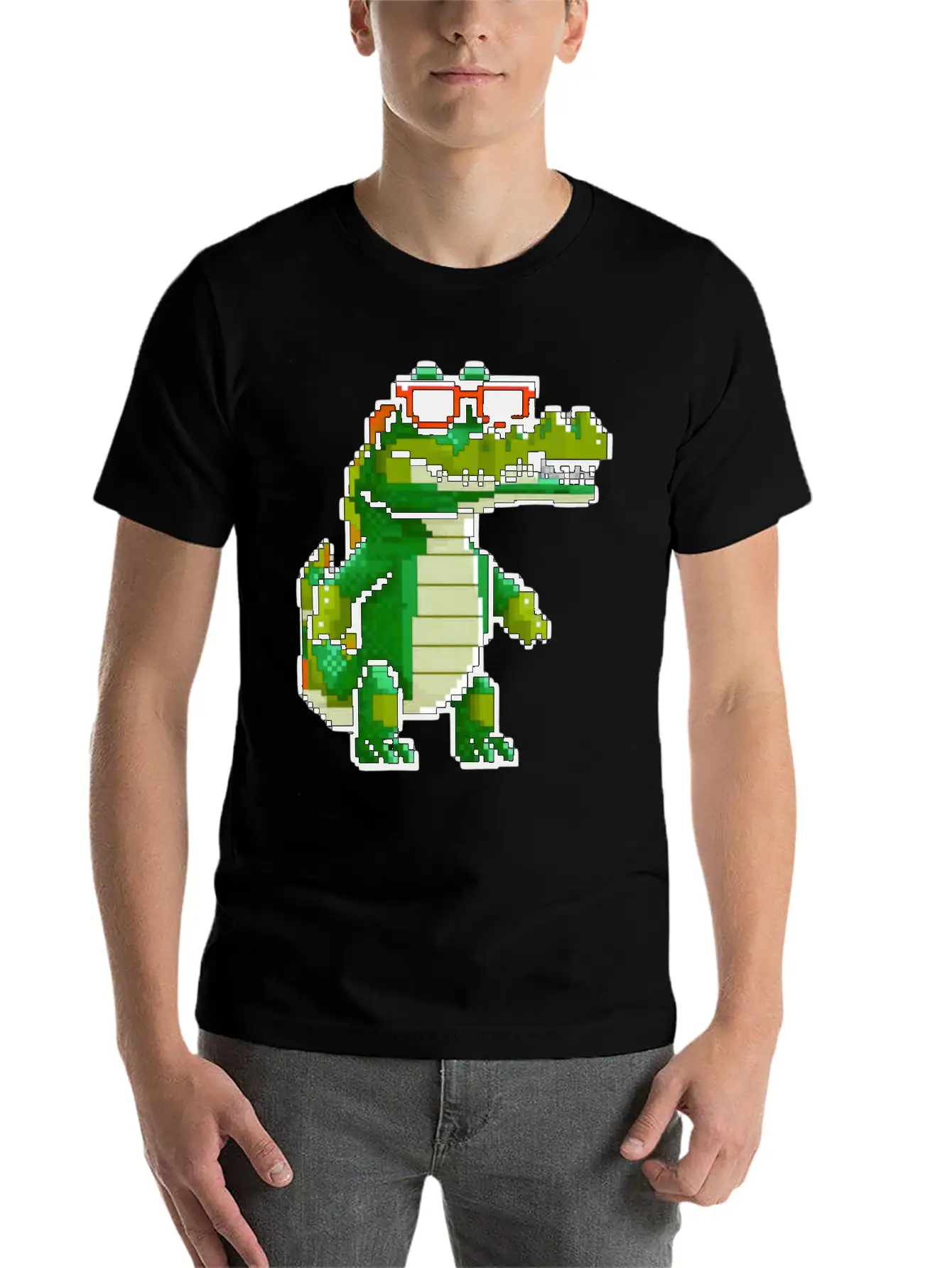 Retro Pixel Croc Basic Graphic T-Shirt – Daily Comfort In Soft Cotton