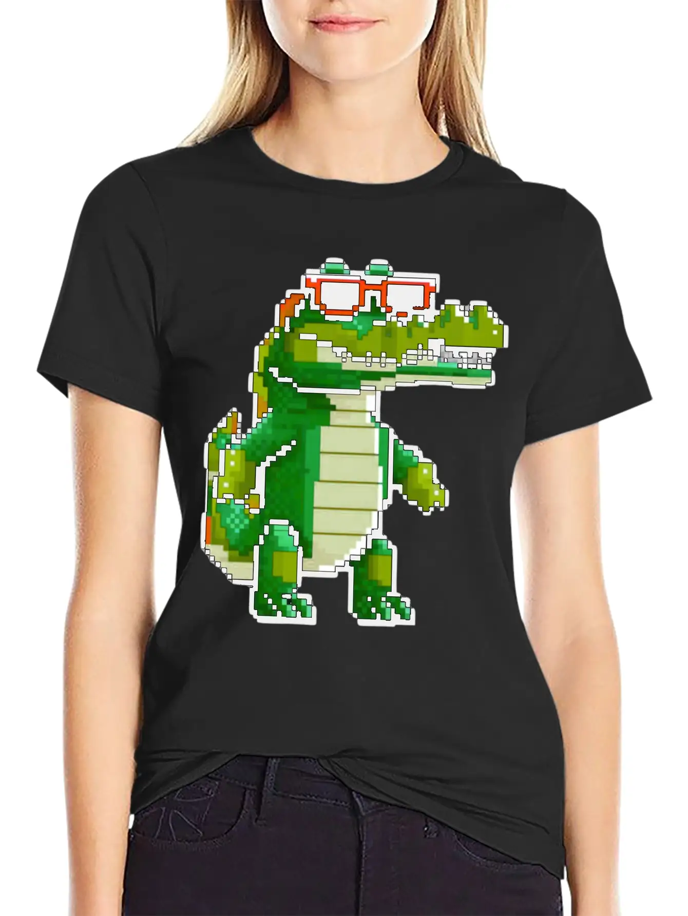 Retro Pixel Croc Basic Graphic T-Shirt – Daily Comfort In Soft Cotton