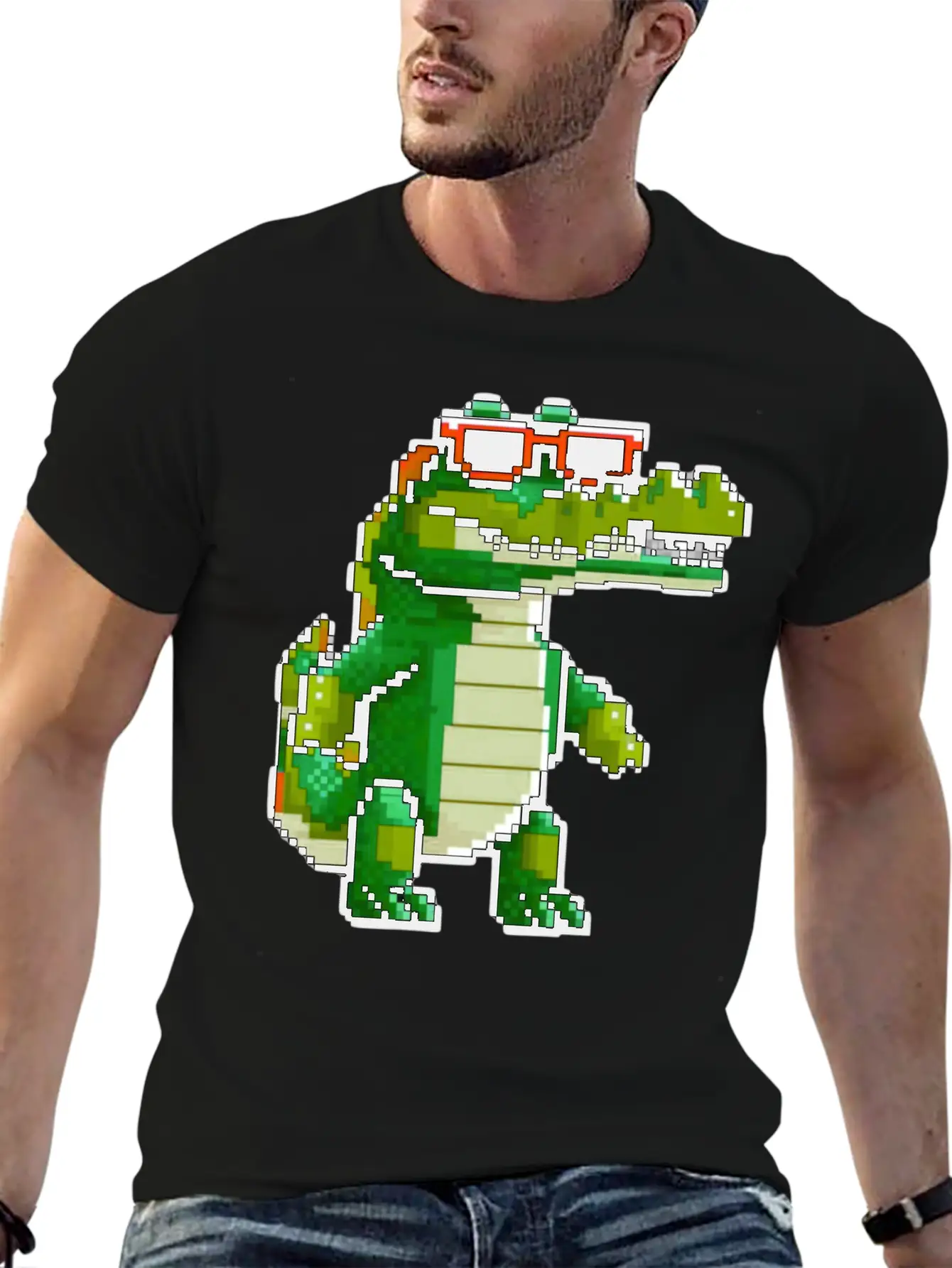 Retro Pixel Croc Basic Graphic T-Shirt – Daily Comfort In Soft Cotton