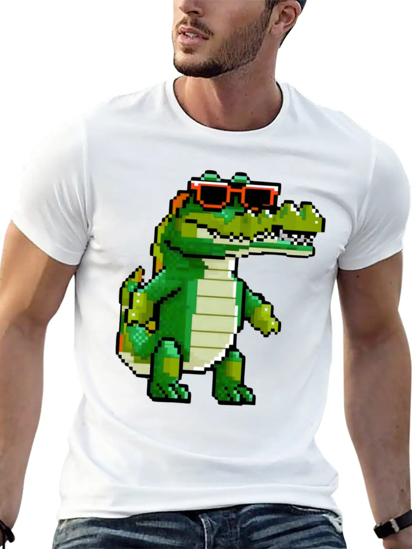 Retro Pixel Croc Basic Graphic T-Shirt – Daily Comfort In Soft Cotton