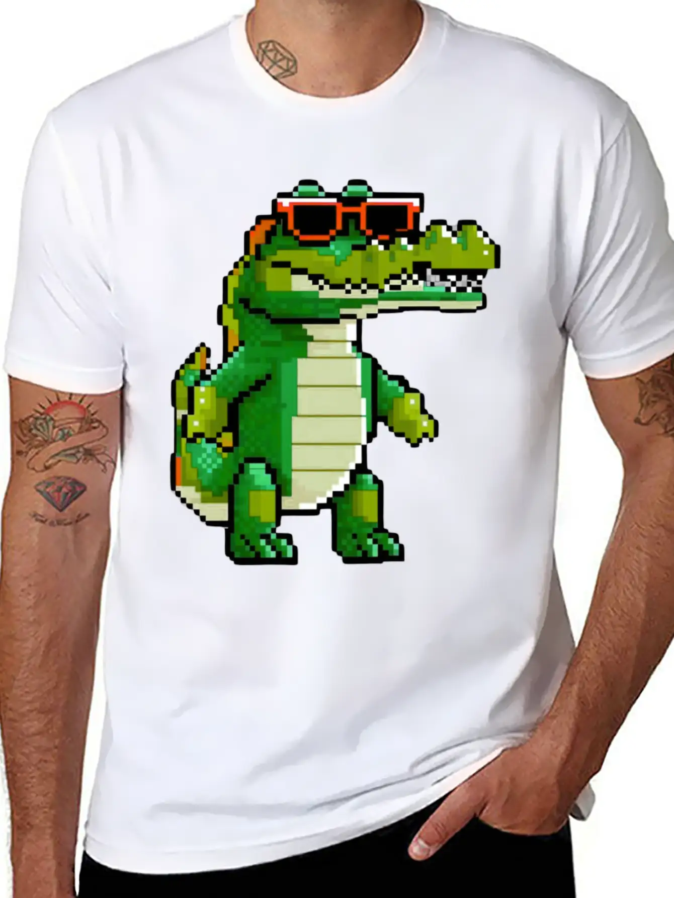 Retro Pixel Croc Basic Graphic T-Shirt – Daily Comfort In Soft Cotton